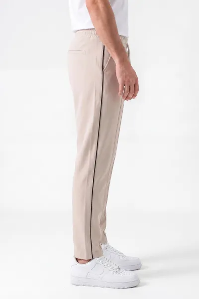 Bej Regular Fit Çimalı Şerit Detaylı Erkek Eşofman Altı 454504