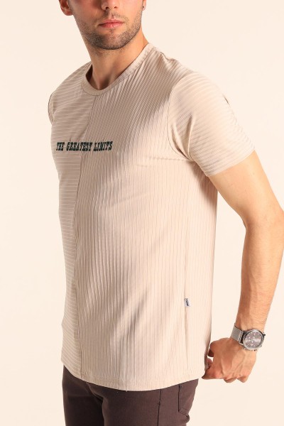 Bej Regular Fit Çizgi Dokulu Erkek Tişört 182312