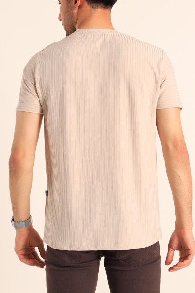 Bej Regular Fit Çizgi Dokulu Erkek Tişört 182312