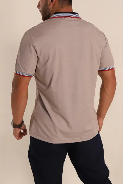 Bej Regular Fit Desenli Polo Yakalı Erkek Tişört 263261