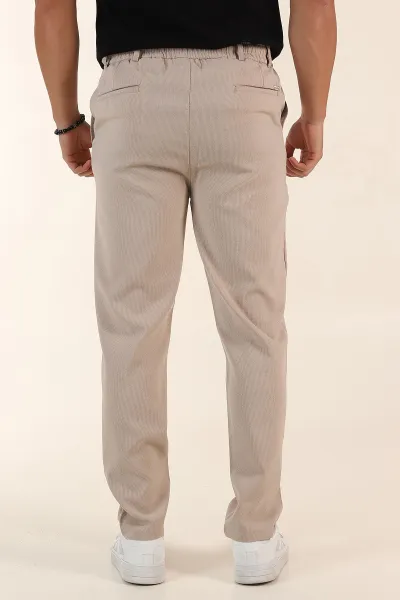 Bej Regular Fit Dokulu Bel Lastikli Erkek Pantolon 382283