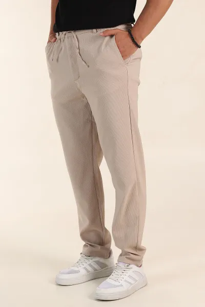 Bej Regular Fit Dokulu Bel Lastikli Erkek Pantolon 382283