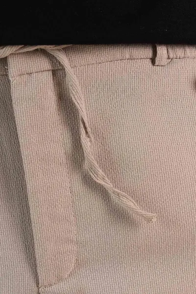 Bej Regular Fit Dokulu Bel Lastikli Erkek Pantolon 382283