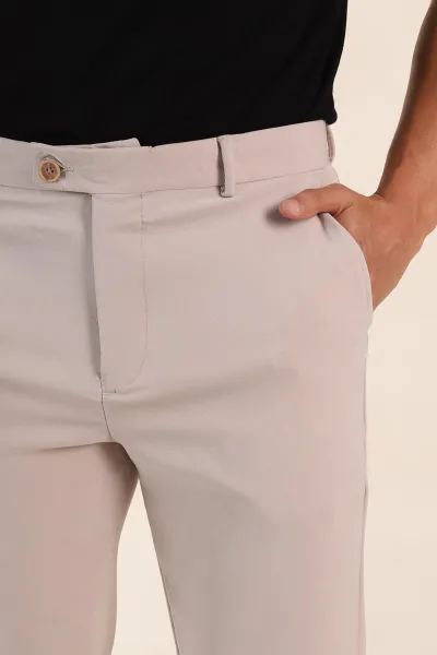 Bej Regular Fit Duble Kumaş Duble Paça Bel Arkası Lastikli Erkek Pantolon 368371