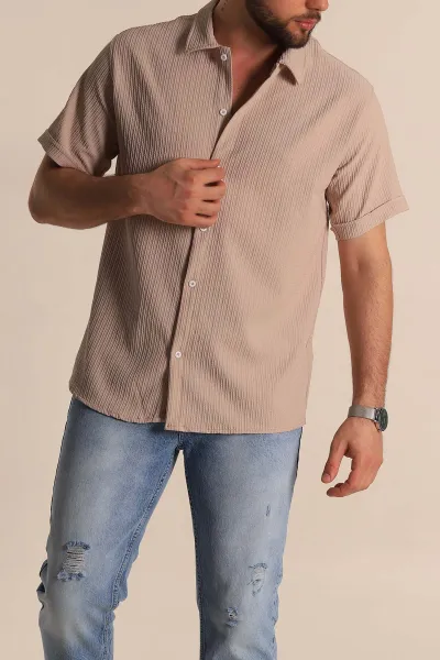 bej-regular-fit-fitilli-doku-kisa-kollu-erkek-gomlek-275492