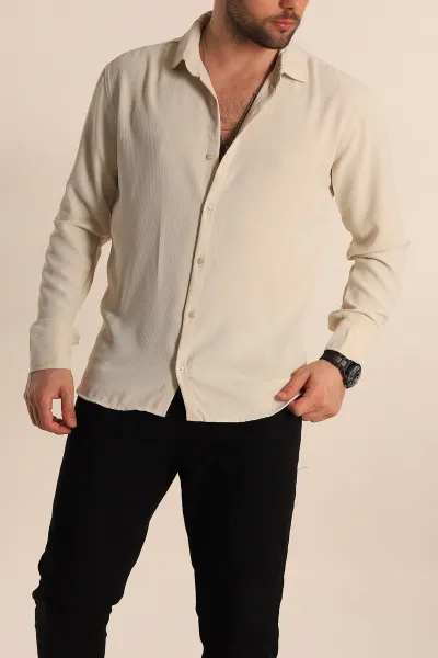 Bej Regular Fit Fitilli Dokulu Erkek Gömlek 267017