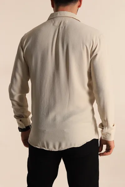 Bej Regular Fit Fitilli Dokulu Erkek Gömlek 267017