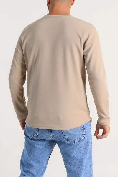 Bej Regular Fit Kabartma Baskılı Erkek Sweatshirt 303420