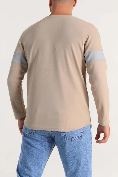 Bej Regular Fit Kabartma Baskılı Erkek Sweatshirt 303425