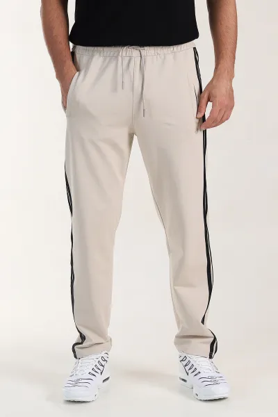 Bej Regular Fit Şerit Detaylı Fermuarlı Cepli Erkek Eşofman Altı 402379