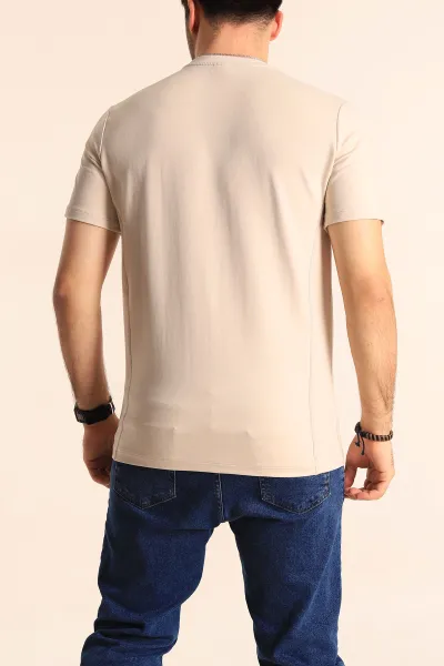 Bej Regular Fit Yazı Detay Erkek Tişört 252205