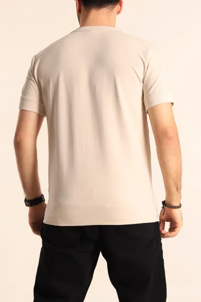 Bej Regular Fit Yazı Detay Erkek Tişört 252207