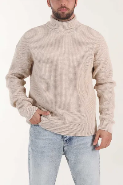 bej-relaxed-fit-balikci-yaka-erkek-triko-kazak-409067