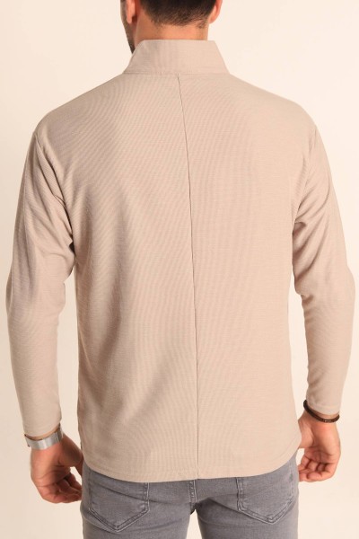 Bej Relaxed Fit Balıkçı Yaka Fermuarlı Erkek Sweat 201319