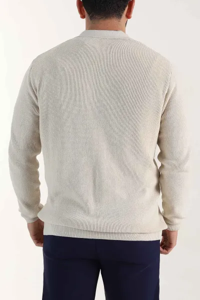 Bej Relaxed Fit Bambu Erkek Triko Hırka 400157