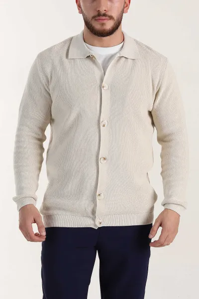Bej Relaxed Fit Bambu Erkek Triko Hırka 400157