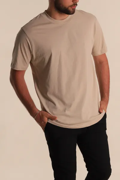 Bej Relaxed Fit Basic Erkek Tişört 279895