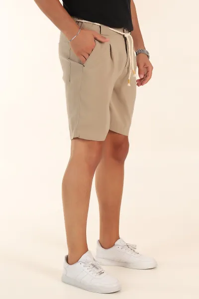 Bej Relaxed Fit Bel Lastikli Erkek Kumaş Şort 380997