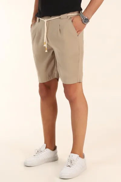 Bej Relaxed Fit Bel Lastikli Erkek Kumaş Şort 380997