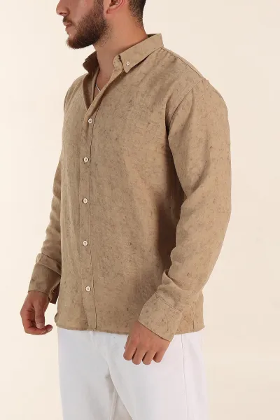 bej-relaxed-fit-desenli-uzun-kollu-erkek-gomlek-369752