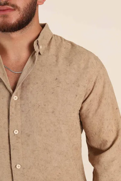 Bej Relaxed Fit Desenli Uzun Kollu Erkek Gömlek 369752