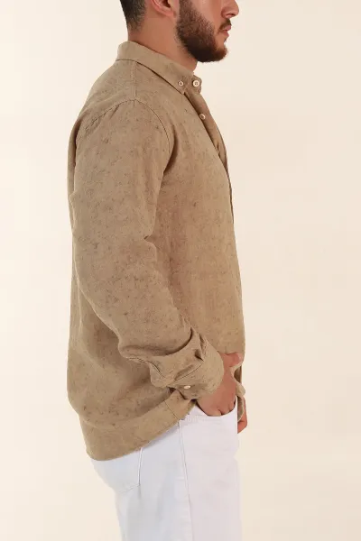 Bej Relaxed Fit Desenli Uzun Kollu Erkek Gömlek 369752