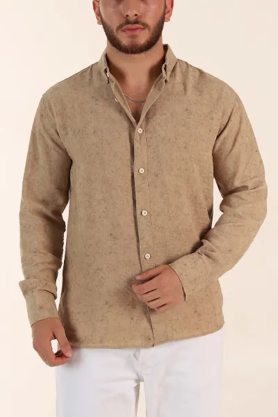 Bej Relaxed Fit Desenli Uzun Kollu Erkek Gömlek 369752