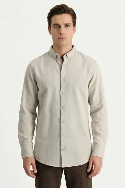 Bej Relaxed Fit Erkek Kot Gömlek 419374