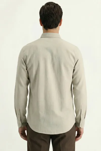 Bej Relaxed Fit Erkek Kot Gömlek 419374