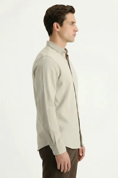 Bej Relaxed Fit Erkek Kot Gömlek 419374