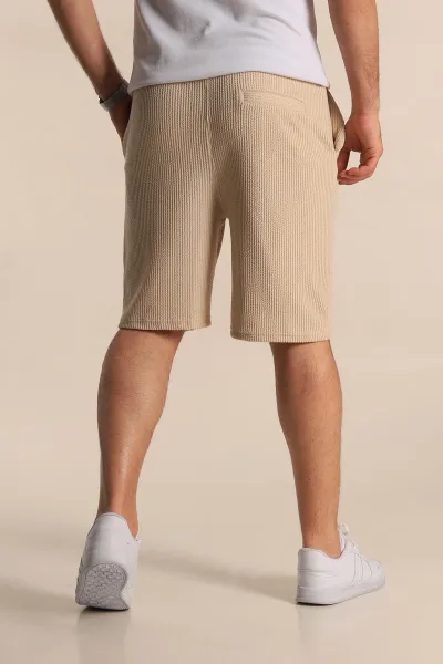 Bej Relaxed Fit Fitilli Doku Bel Lastikli Erkek Şort 272829