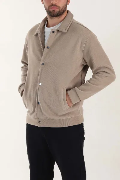 Bej Relaxed Fit Fitilli Doku İçi Polarlı Erkek Kadife Ceket 399996