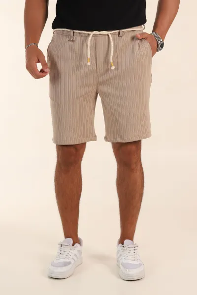 Bej Relaxed Fit Fitilli Doku Likralı Erkek Şort 380975