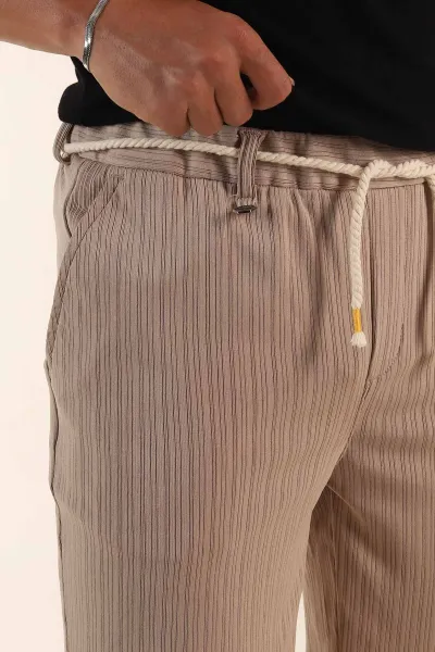 Bej Relaxed Fit Fitilli Doku Likralı Erkek Şort 380975