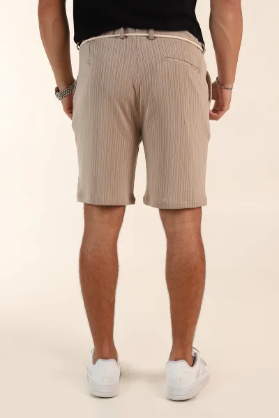 Bej Relaxed Fit Fitilli Doku Likralı Erkek Şort 380975