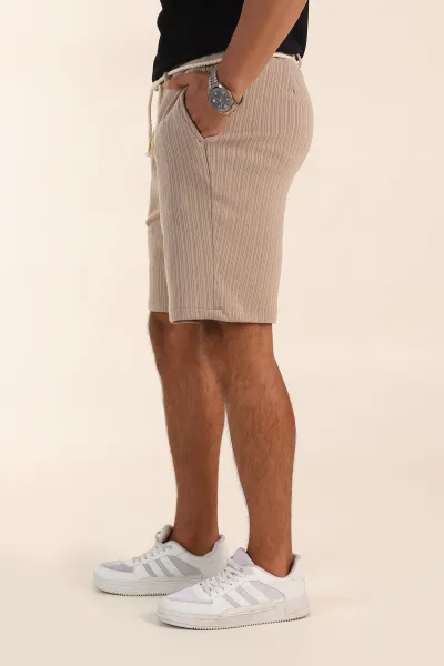 Bej Relaxed Fit Fitilli Doku Likralı Erkek Şort 380975