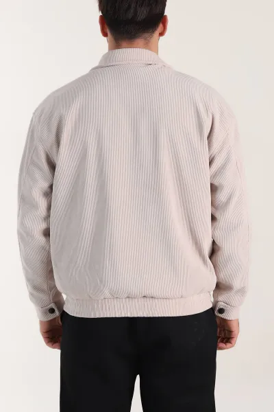 Bej Relaxed Fit Fitilli Dokulu İçi Astarlı Erkek Mont 409637