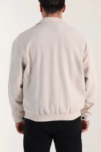 Bej Relaxed Fit Fitilli Dokulu İçi Astarlı Erkek Mont 409643