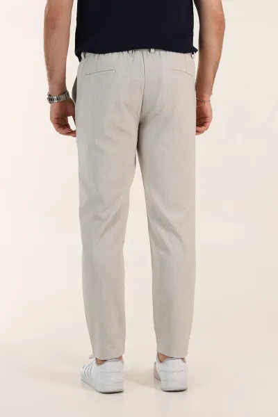 Bej Relaxed Fit Gofre Kumaş Bel Arkası Lastikli Erkek Pantolon 362583