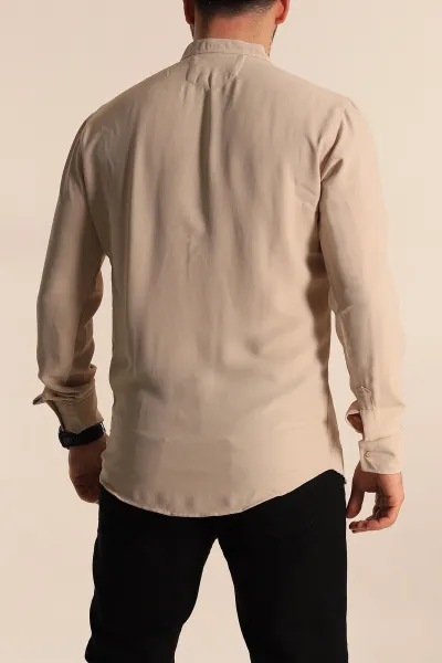 Bej Relaxed Fit Hakim Yaka Erkek Gömlek 267041