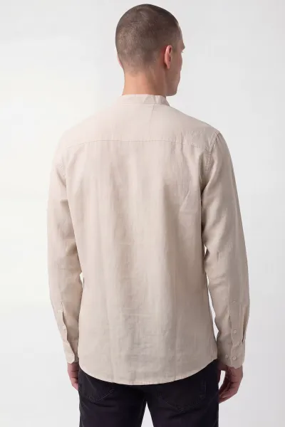Bej Relaxed Fit Hakim Yaka Uzun Kollu Erkek Gömlek 445645