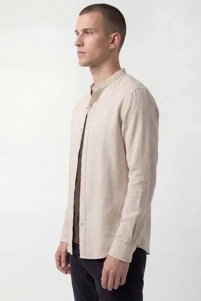 Bej Relaxed Fit Hakim Yaka Uzun Kollu Erkek Gömlek 445645