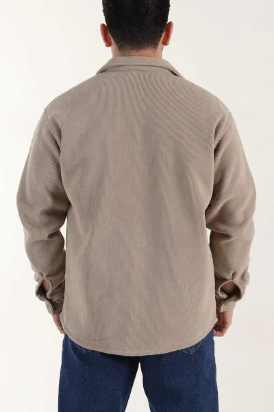 Bej Relaxed Fit İçi Polarlı Erkek Kadife Gömlek 400011