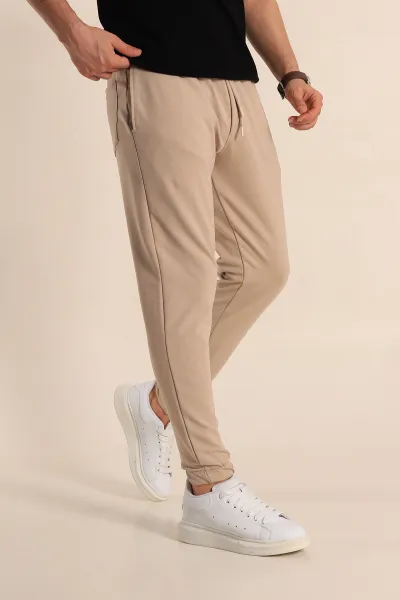 Bej Relaxed Fit İki İp Paça Lastikli Eşofman Altı 260883