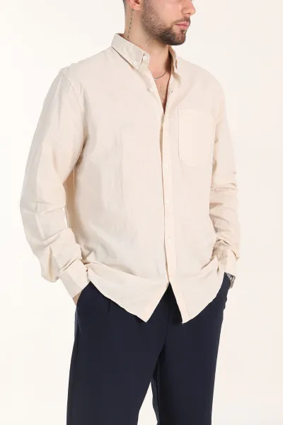 bej-relaxed-fit-keten-cep-detayli-erkek-gomlek-356963