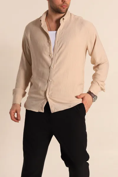 Bej Relaxed Fit Keten Erkek Gömlek 261277