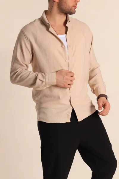 bej-relaxed-fit-keten-erkek-gomlek-261277