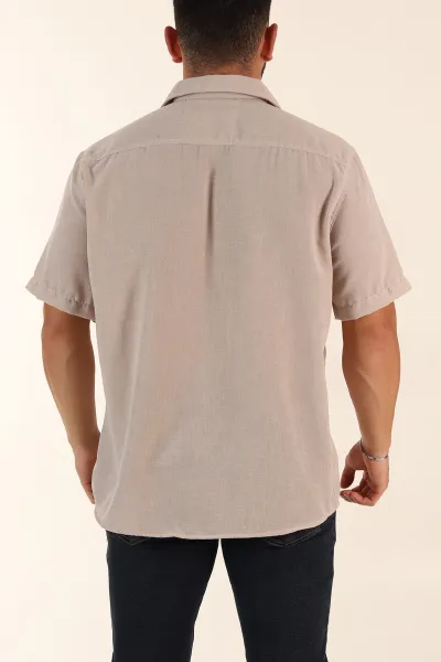 Bej Relaxed Fit Keten Kısa Kollu Erkek Gömlek 376970