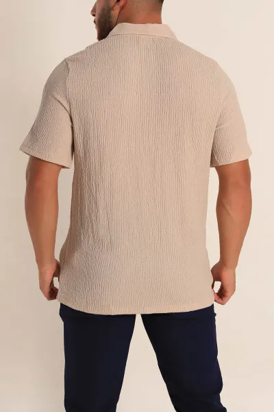 Bej Relaxed Fit Melanjlı Patlı Polo Yaka Erkek Tişört 267626