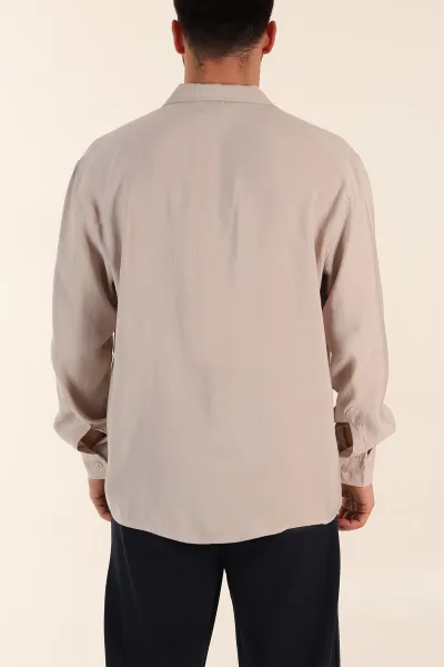 Bej Relaxed Fit Modal Kumaş Uzun Kollu Erkek Gömlek 368659